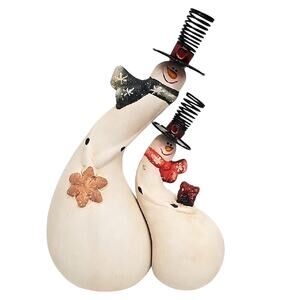 Vintage Ceramic Gourd Shaped Whimsical Cuddling Snowman Duo with Top Hats HTF